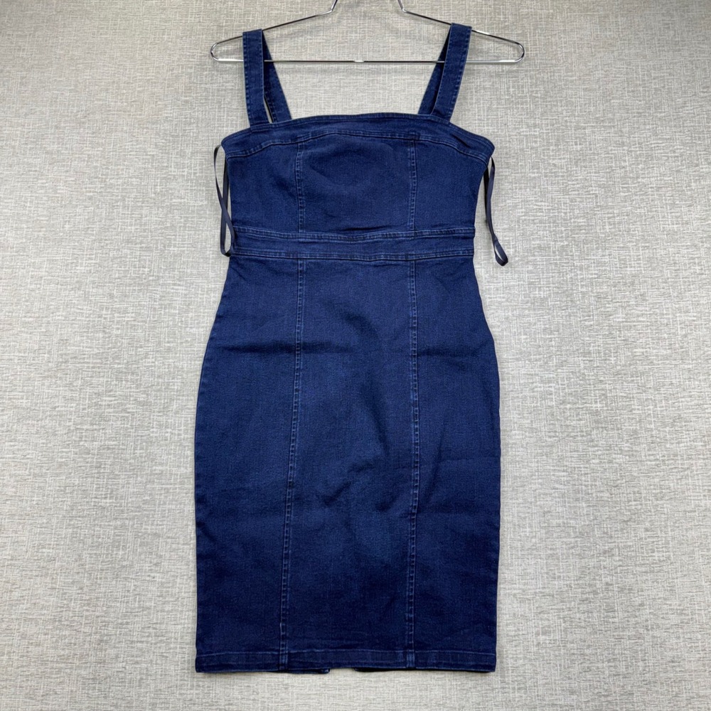 Windsor Womens Small Dark Wash Denim Bodycon Dress Square Neck Blue Small